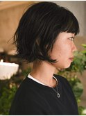 夏イメチェン◎黒髪くせ毛風ボブ×涼感グレージュ小顔カット