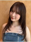 オリーブベージュ/ウェットヘア /レイヤーカット/辻堂
