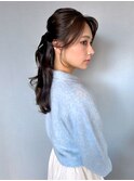 ハーフアップ/簡単ヘアアレンジ/おくれ毛カット/リボンアレンジ