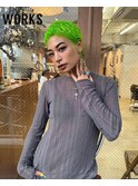 エレクトリックグリーンカラーブリーチショートパーマ
