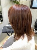 30代/40代/50代 オレンジブラウン×外ハネミディ 登戸