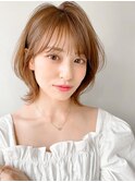 黒髪 グレーベージュ レイヤーロング前髪パーマ 外はねミディ*