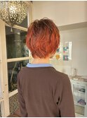 くせ毛ショート　マッシュウルフ アプリコットオレンジ