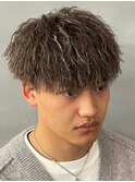 奈良縦落ちツイストパーマ ホワイトメッシュ