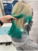 グラデーションカラー.エメラルド.グリーン裾カラー.ブリーチ