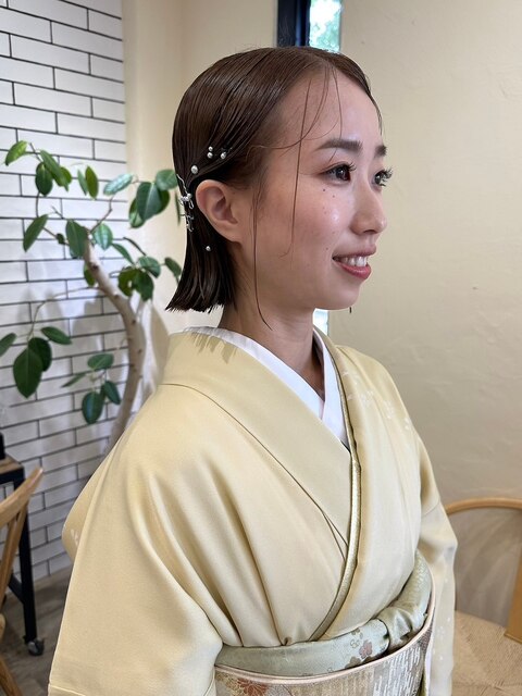 和装ヘアセットボブすっきり華やかツヤ髪美髪