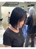 黒髪ボブブルーブラックネイビーカラー暗髪カラーぷつっとボブ