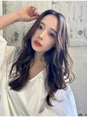 美人巻き髪カーキベージュロングレイヤー韓国スタイル