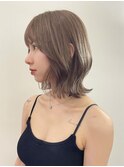 ダブルカラーナチュラルボブ長めボブ前髪ありレイヤーボブ30代
