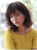似合わせくびれ小顔カットネビージュワンレンひし形ボブルフ黒髪