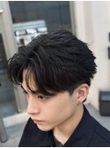 韓国へアカルマパーマワックスなしセンターパート黒髪ウルフ
