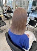 ピンクベージュワンホンヘアレイヤー切りっぱなしボブ