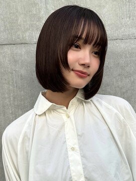 オムニス 表参道(Omnis) 暗髪切りっぱなし韓国ボブヘア小顔顔まわりレイヤーぱっつん前髪