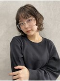 ショートくびれオン眉前髪ワンカールルーズウェーブパーマ