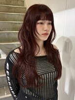 ヨーク(YOKE)&nbsp;【YOKE】ダークレッドボルドーレイヤーロングシャギーカット前髪