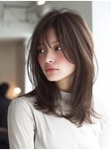 くびれ/ミルクティベージュ/ミディアムレイヤー/前髪あり