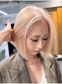 ピンクブロンド　ミルクティーベージュ　ダブルカラー