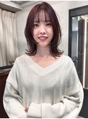 ミディアムレイヤー ワインレッド フェイスレイヤー 外ハネ