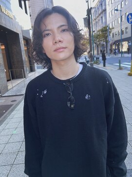 ルックグッドストア タカラヅカ(LOOK GOOD STORE TAKARAZUKA) メンズカットニュアンスパーマダークアッシュセンターパート