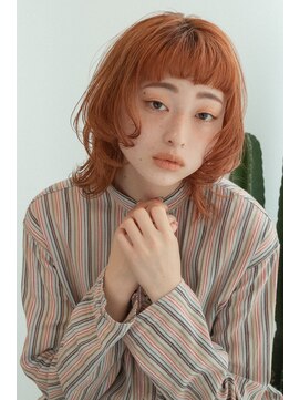 ハク アトリエ(HaKU atelier) オレンジブラウン暖色系カラーミディアムマッシュウルフボブ
