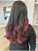 福山市美容室Caary人気 ビビットレッド艶ブルーブラックカラー