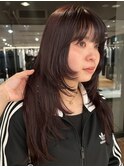 【大久保】ブリーチなしワインレッドカラーロングレイヤーカット