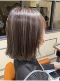 コントラストハイライト ワンレン ボブルフ 小顔