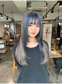 フェイスフレーミング/シルバーカラー/青髪/デザインカラー