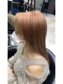ミルクティーベージュ　ピンクハイライト