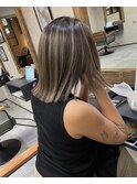 バレイヤージュ、ハイライト、レイヤーカット、ダブルカラー