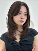 顔周りレイヤーカットくびれヘアミルクティーベージュカラー韓国