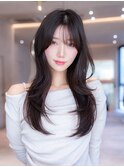 韓国レイヤー顔周りカット透明感カラー髪質改善艶髪シースルー