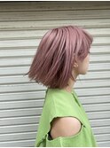 ミルクティーピンクベージュ×切りっぱなしボブ