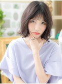 バレイヤージュ大人かわいいくせ毛風小顔ボブa戸頭20代30代40代