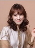 ミディアムウェーブ×顔まわりレイヤーカット  20代30代40代