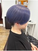 鮮やかブルーカラー大人可愛い小顔ワンサイドショートボブカット