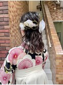 ハーフアップ　卒業式袴着付け　ヘアセット　水引き　横浜★