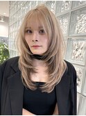 韓国ヘア顔周りレイヤーミルクティーベージュハッシュカット