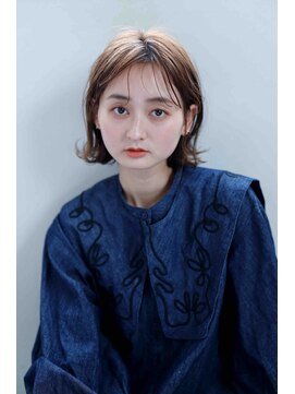 ムウ 難波(MOU) ボブクールショート前髪イメチェンピンクベージュ30代40代50代