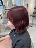 切りっぱなしボブ×ワインレッド♪