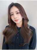 ロングくびれヘア顔周りレイヤー韓国ヘアおくれ毛_F0625