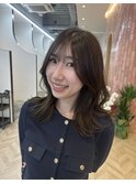 ロングシースルーバング韓国風くびれヘア地毛風ナチュラルカラー