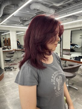 ニコ トウキョウ 渋谷(nico TOKYO) ダブルカラーチェリーレッドピンクブラウン韓国レイヤーロング