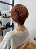 立体感小顔コンパクトショート似合わせカット×オレンジブラウン