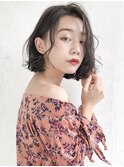 外はねボブ　大人の黒髪風アッシュブラウン　ベース型