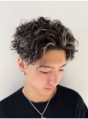 オールバックパーマ極道パーマホワイトメッシュフェード短髪