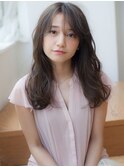 くせ毛風エアリーワンカールパーマ姫カットシアーカラーセミディ