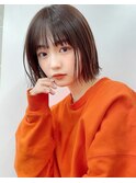 地毛風カラー黒髪切りっぱなしボブ/小顔ショートボブ/池袋