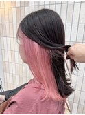 インナーカラー ネビージュ×ホワイトピンク 韓国ヘア 顔周り