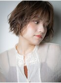 暖色系カラー小顔補正カットくせ毛風ショートボブu上尾30代40代